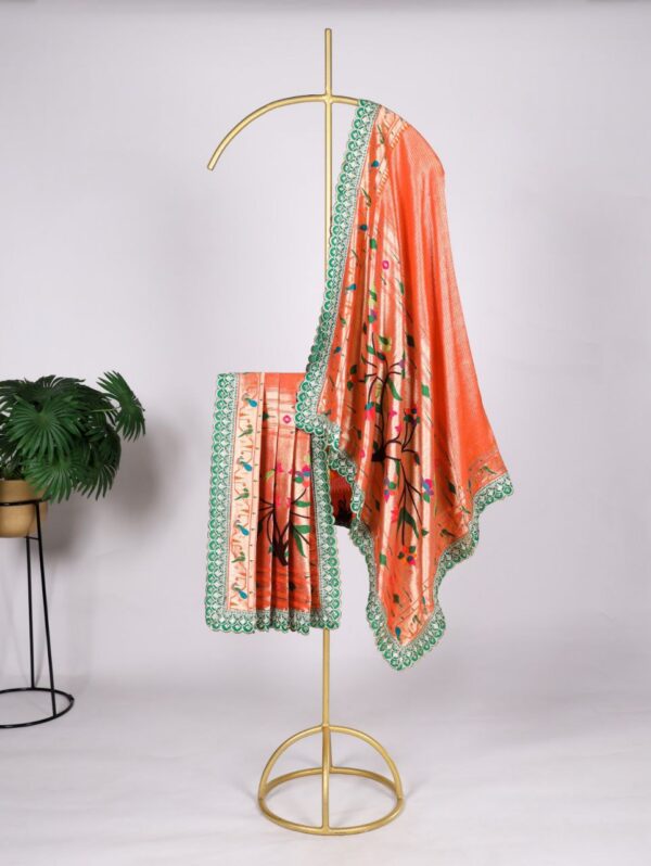Orange Paithani Jacquard Silk Dupatta