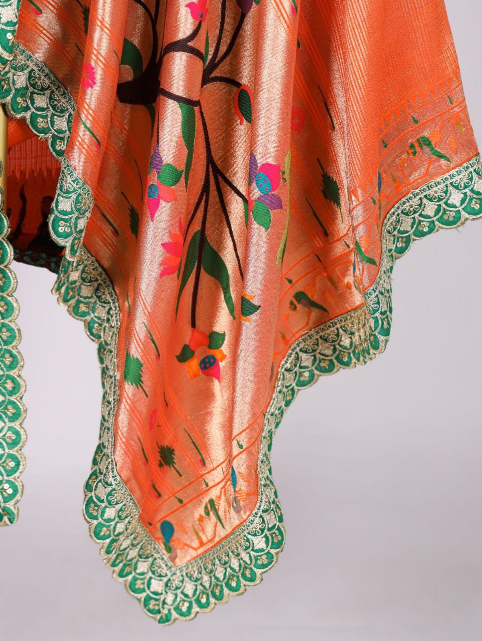 Orange Paithani Jacquard Silk Dupatta_2 Orange Paithani Jacquard Silk Dupatta_2
