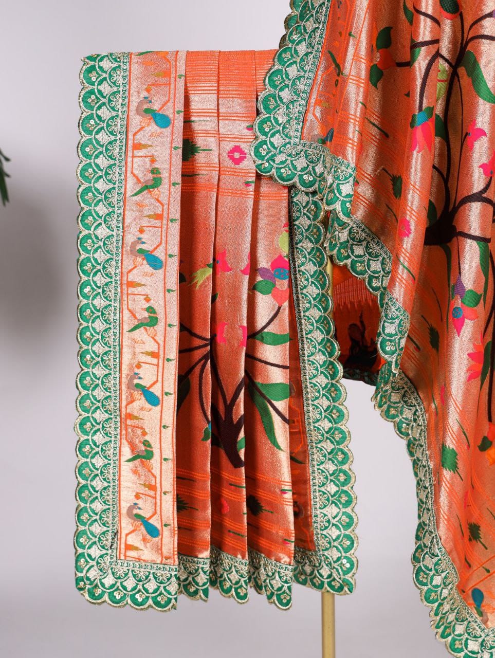 Orange Paithani Jacquard Silk Dupatta_3 Orange Paithani Jacquard Silk Dupatta_3