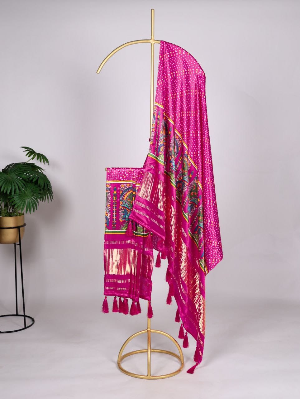Pink Printed Gaji Silk Dupatta
