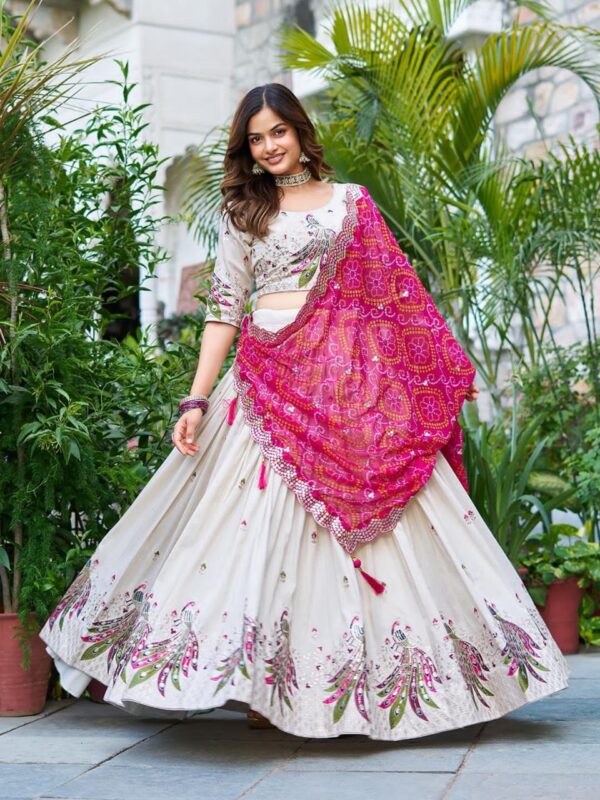 Pink Tissue silk lehenga choli Front