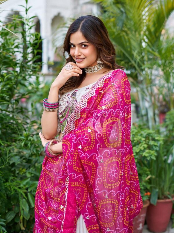 Pink Tissue silk lehenga choli Zoom