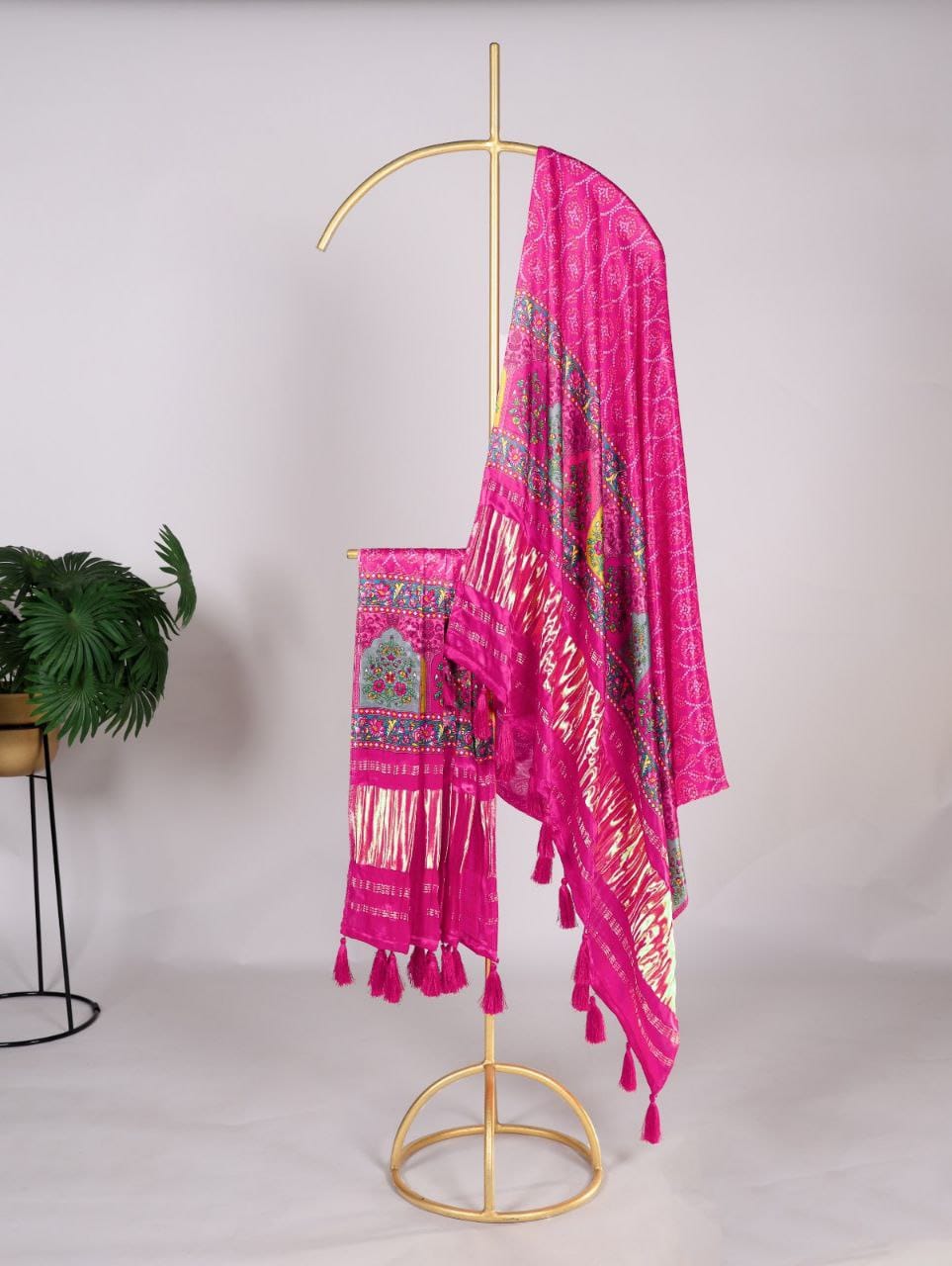 Pinkish Printed Gaji Silk Dupatta