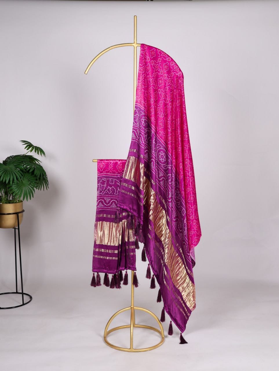 Purple Printed Gaji Silk Dupatta