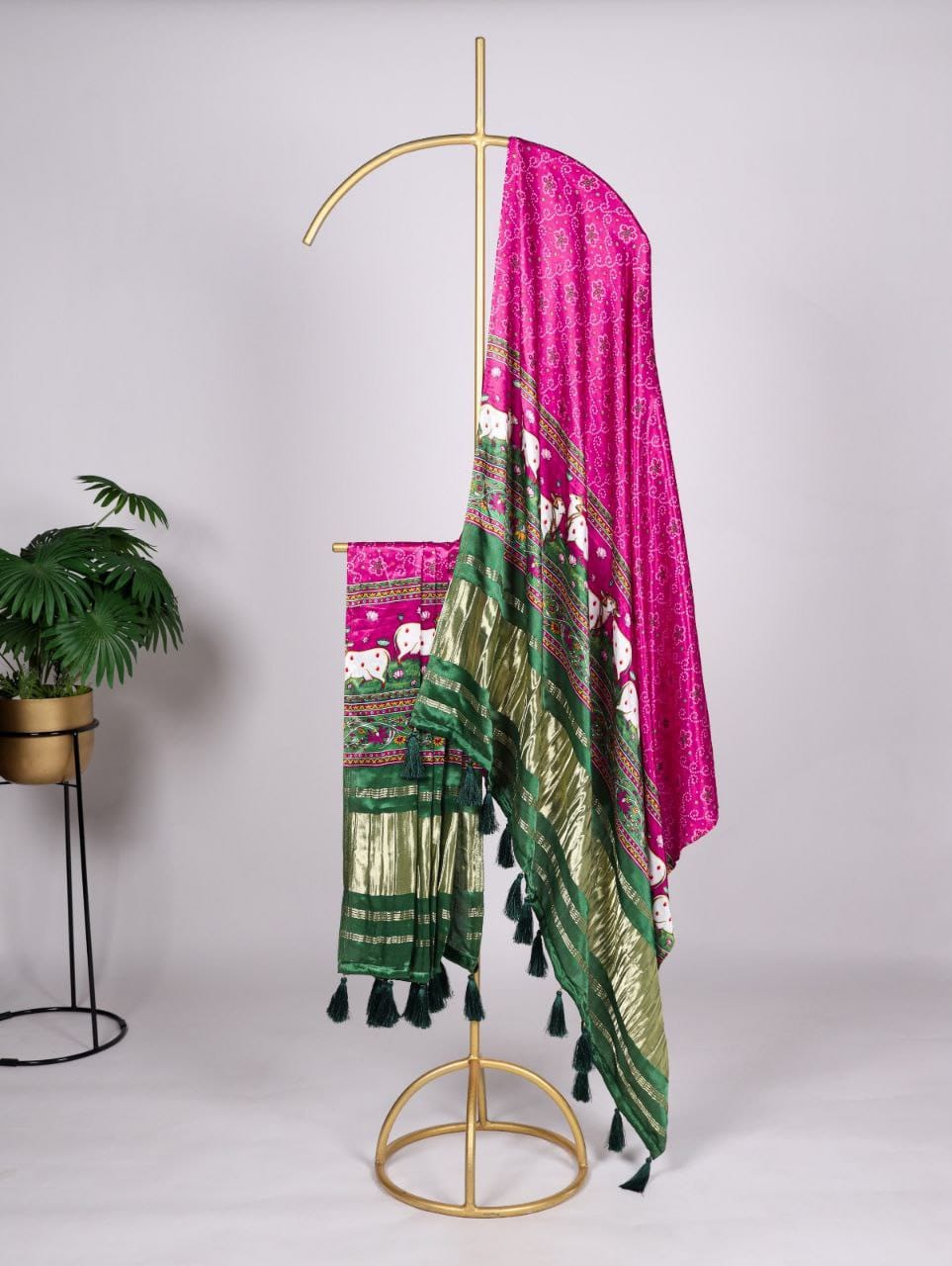 Rani Pink Printed Gaji Silk Dupatta