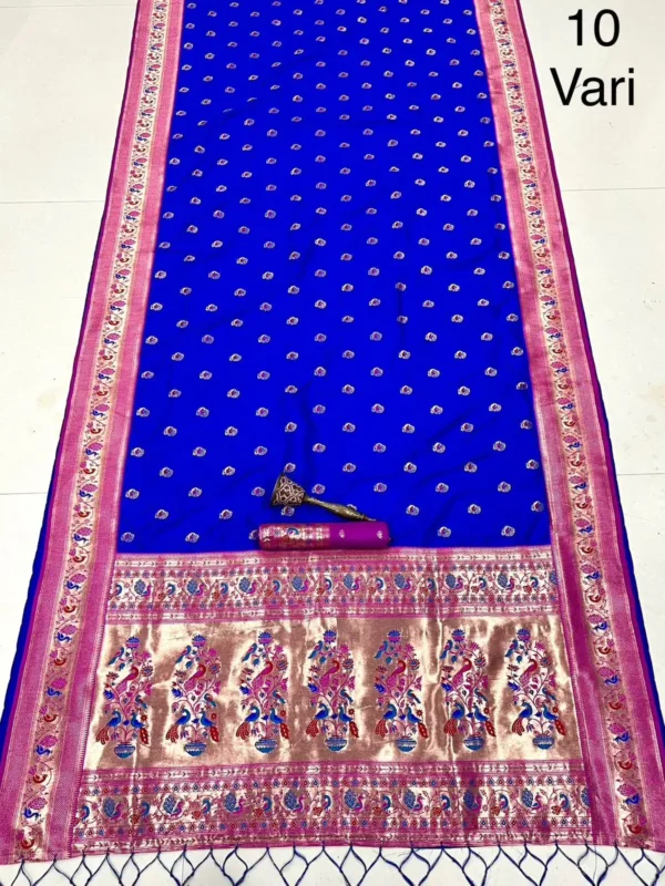 Royal Blue Pink Exclusive 10-Yard Pure Kanchivram Silk Saree