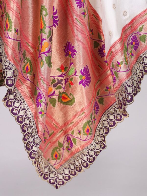 White Paithani Jacquard Silk Dupatta_2