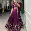 Wine Vichitra Silk Lehenga Choli Front