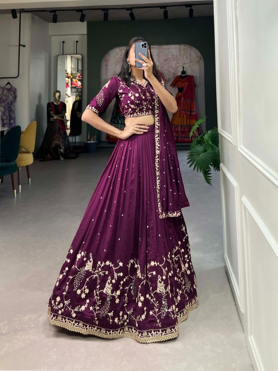 Wine Vichitra Silk Lehenga Choli Rigth Wine Vichitra Silk Lehenga Choli Rigth
