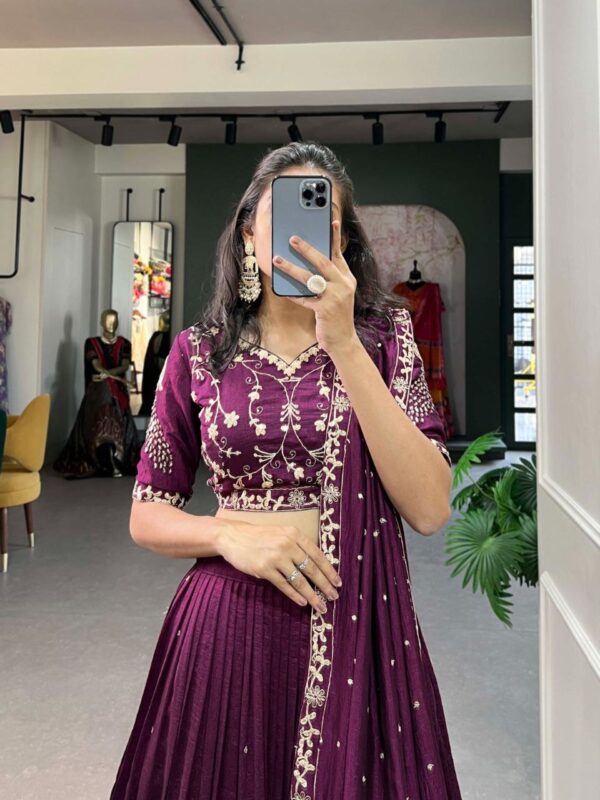 Wine Vichitra Silk Lehenga Choli Zoom