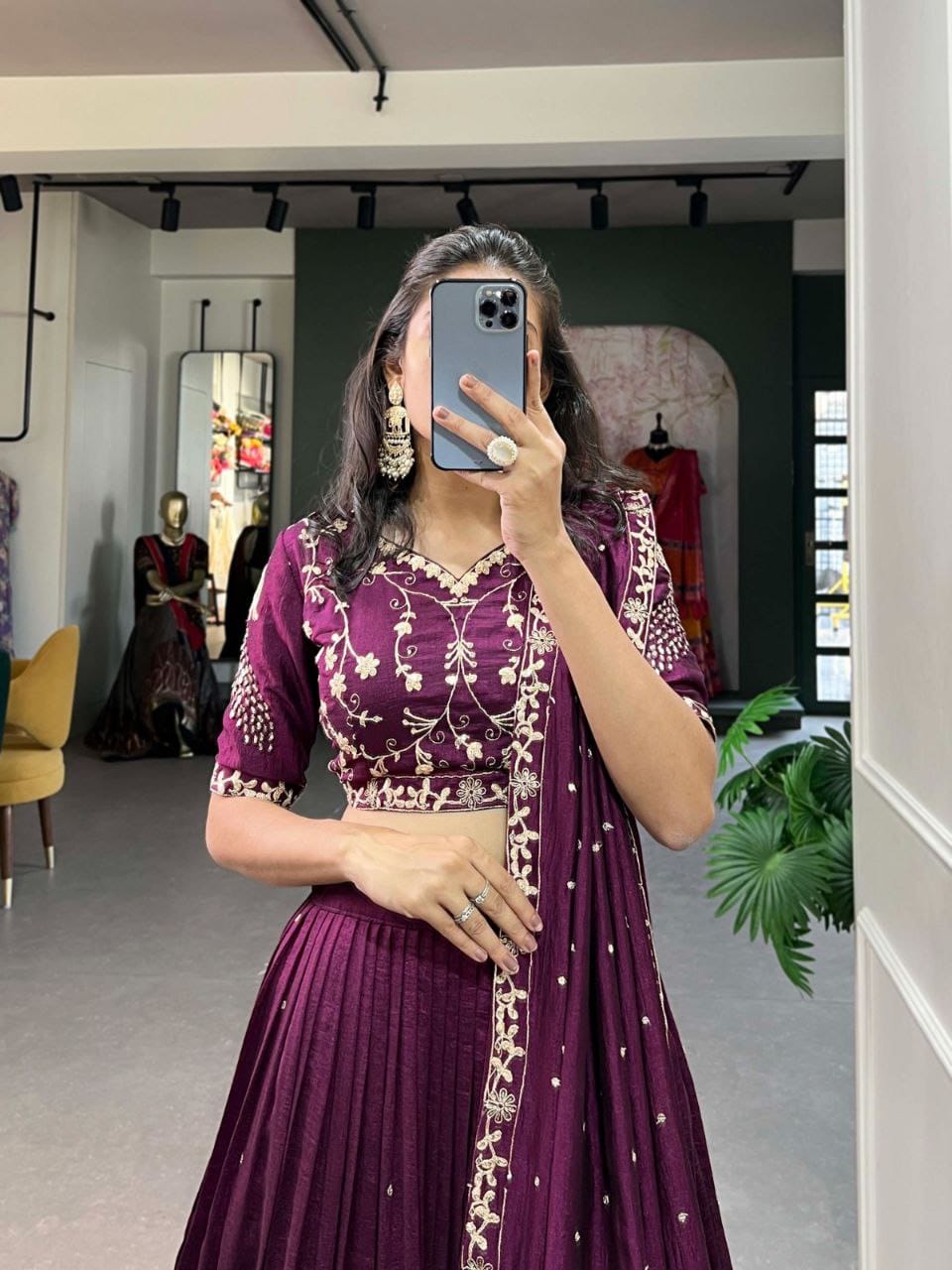 Wine Vichitra Silk Lehenga Choli Zoom Wine Vichitra Silk Lehenga Choli Zoom