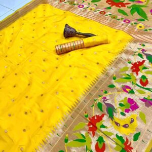Yellow Soft Kanjivaram Pethani Silk Saree