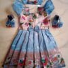 Sky Blue Paithani Frock Set with Accessories - Paithani kidswear frock