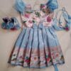 Sky Blue Paithani Frock Set with Accessories - Paithani kidswear frock