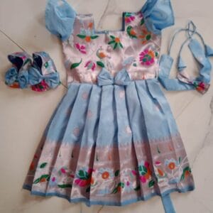 Sky Blue Paithani Frock Set (2)