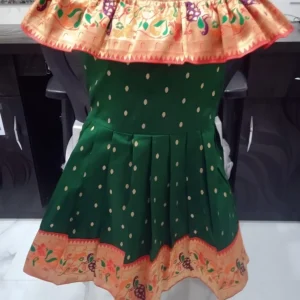 Green Designer Paithani Frock Front D1