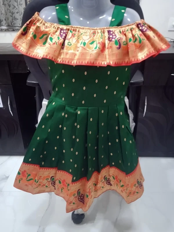 Green Designer Paithani Frock Front D1