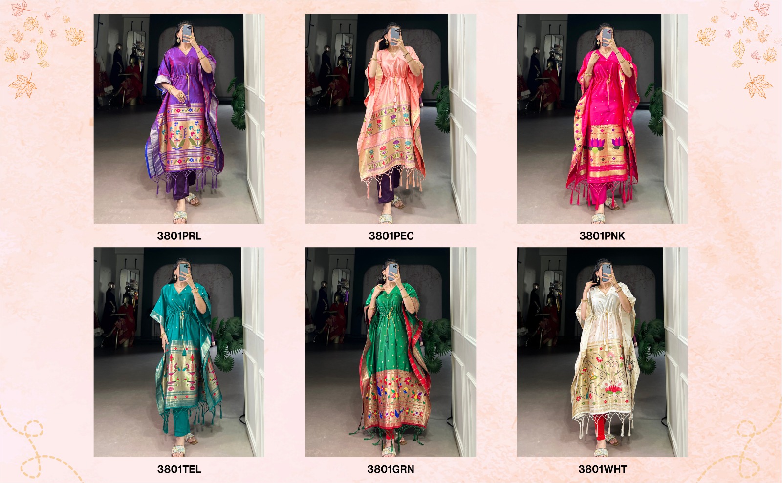 Purple Jacquard Kaftan with floral embroidery.