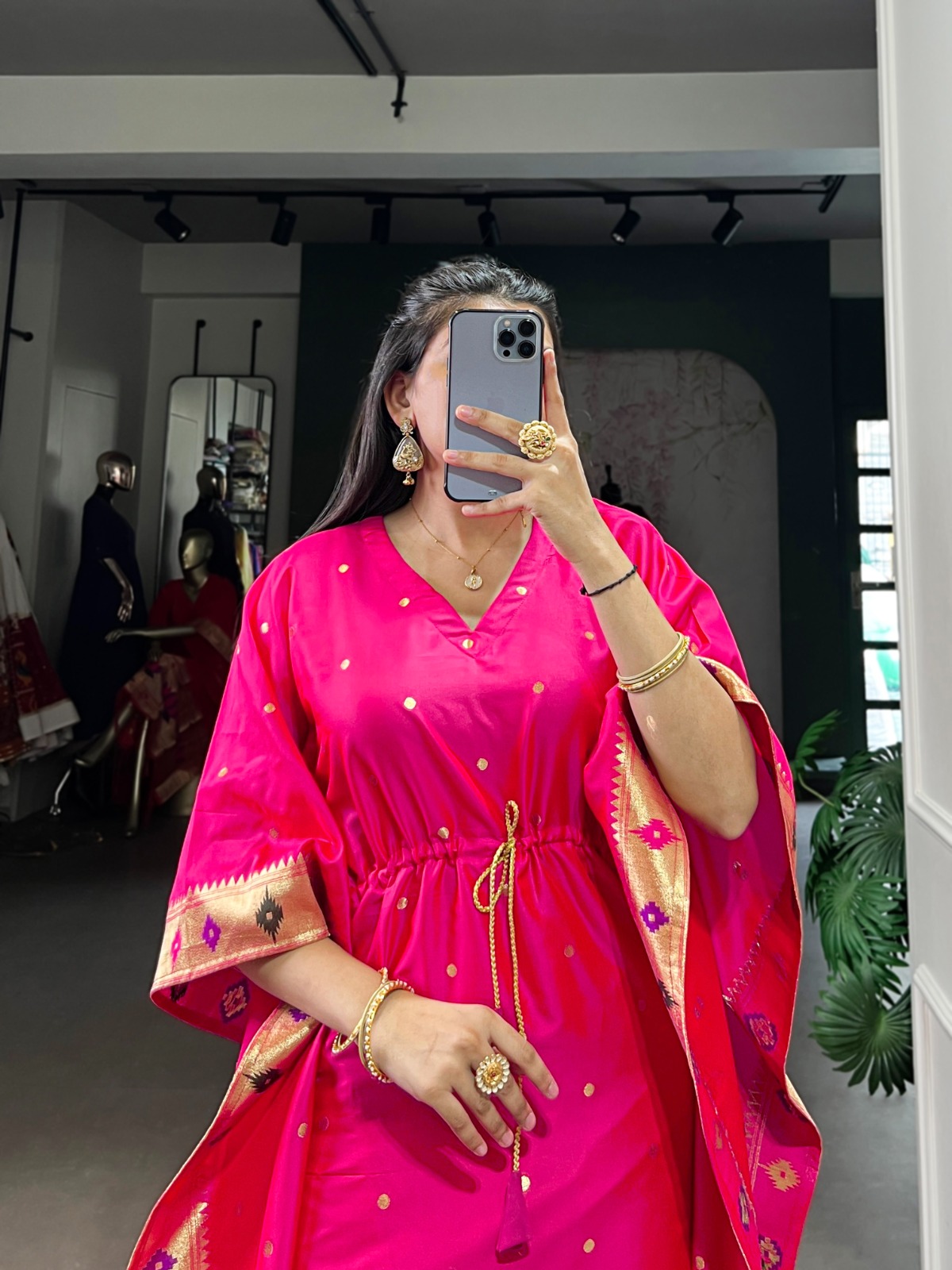 Pink Jacquard Kaftan from Rugved Collection.