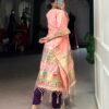 Pink embroidered jacquard kaftan for women.