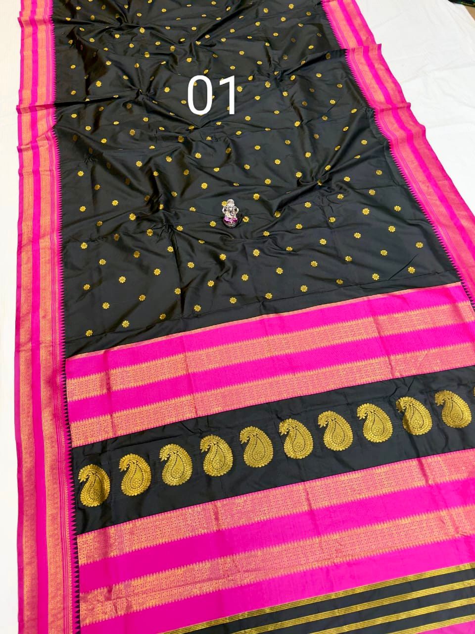 Makar Sankranti special black saree with golden work.