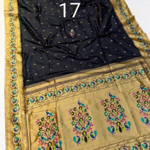 Makar Sankranti special black saree with floral embroidery.