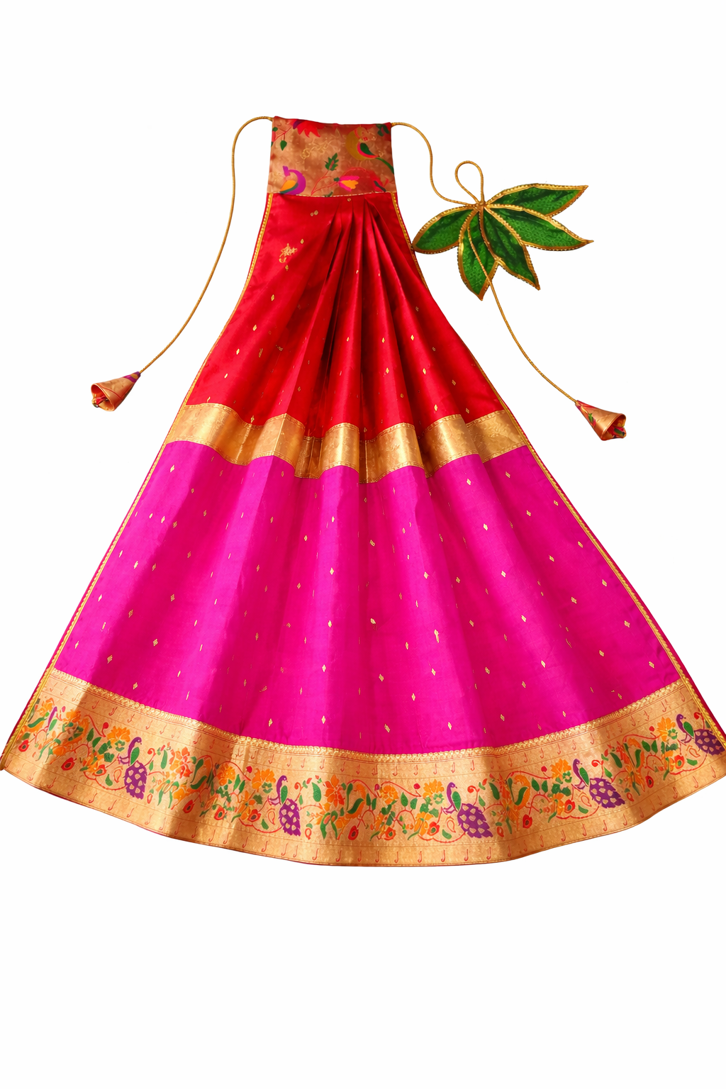 Premium Paithani Gudi Vastra for girls in vibrant red and pink.