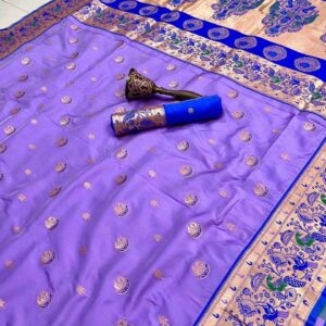 Gold Zari Kanchivaram Paithani Saree in purple.