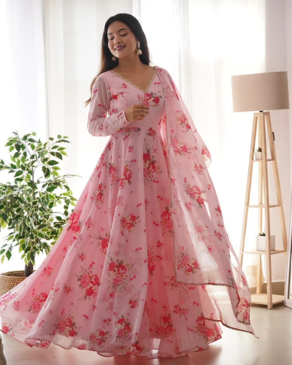 Georgette Gown with Dupatta | Elegant Party Wear Anarkali Gown for Women