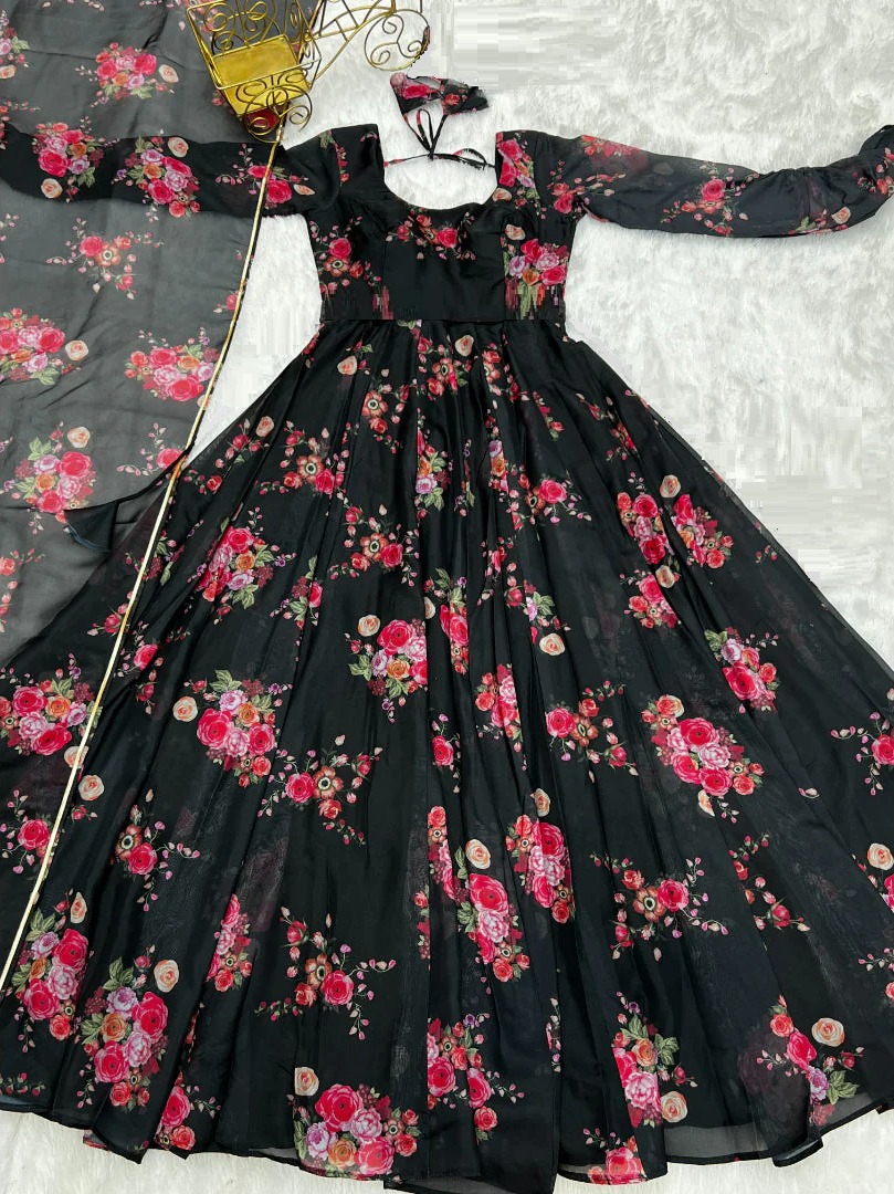 Georgette Gown with Dupatta | Elegant Party Wear Anarkali Gown for Women