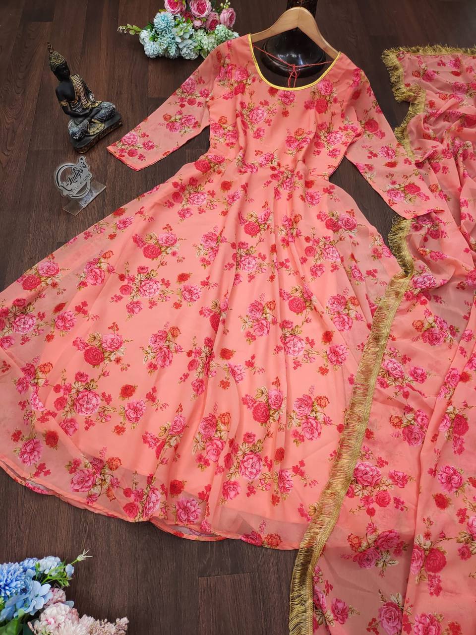 Georgette Gown with Dupatta | Elegant Party Wear Anarkali Gown for Women