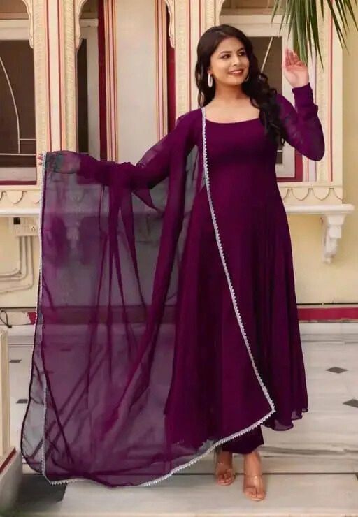 Georgette Gown with Dupatta | Elegant Party Wear Anarkali Gown for Women