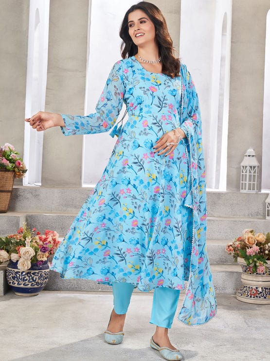 Georgette Gown with Dupatta | Elegant Party Wear Anarkali Gown for Women