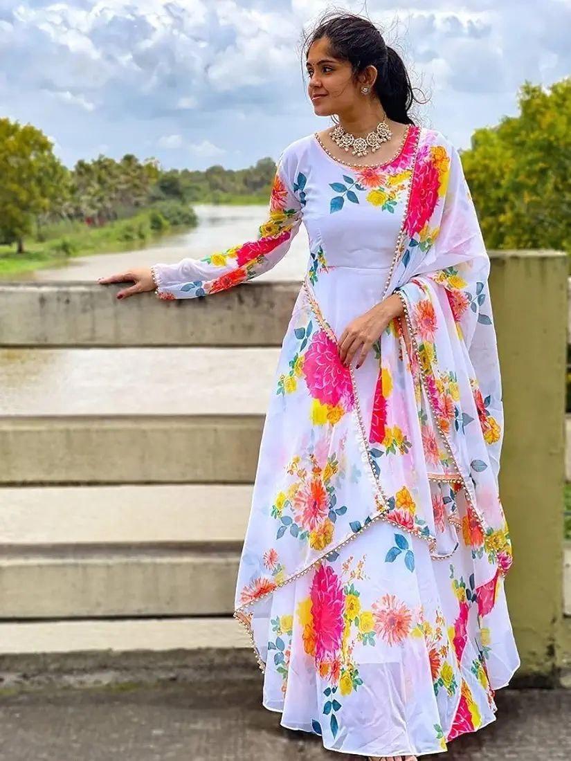 Georgette Gown with Dupatta | Elegant Party Wear Anarkali Gown for Women