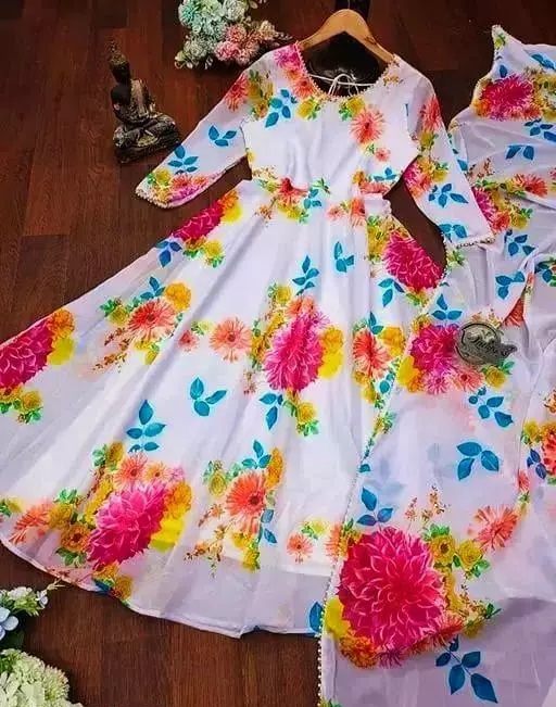 Georgette Gown with Dupatta | Elegant Party Wear Anarkali Gown for Women