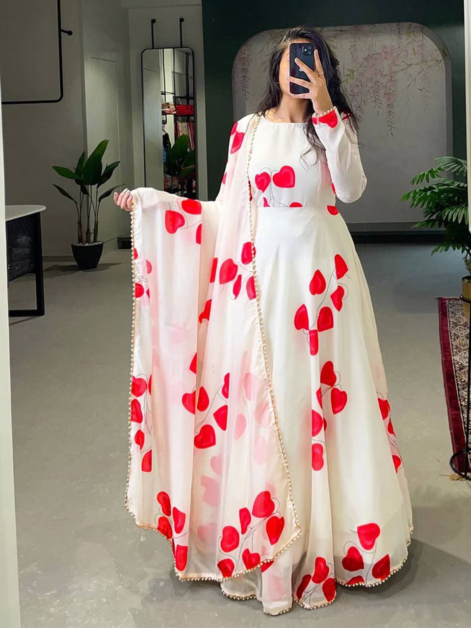 Georgette Gown with Dupatta | Elegant Party Wear Anarkali Gown for Women