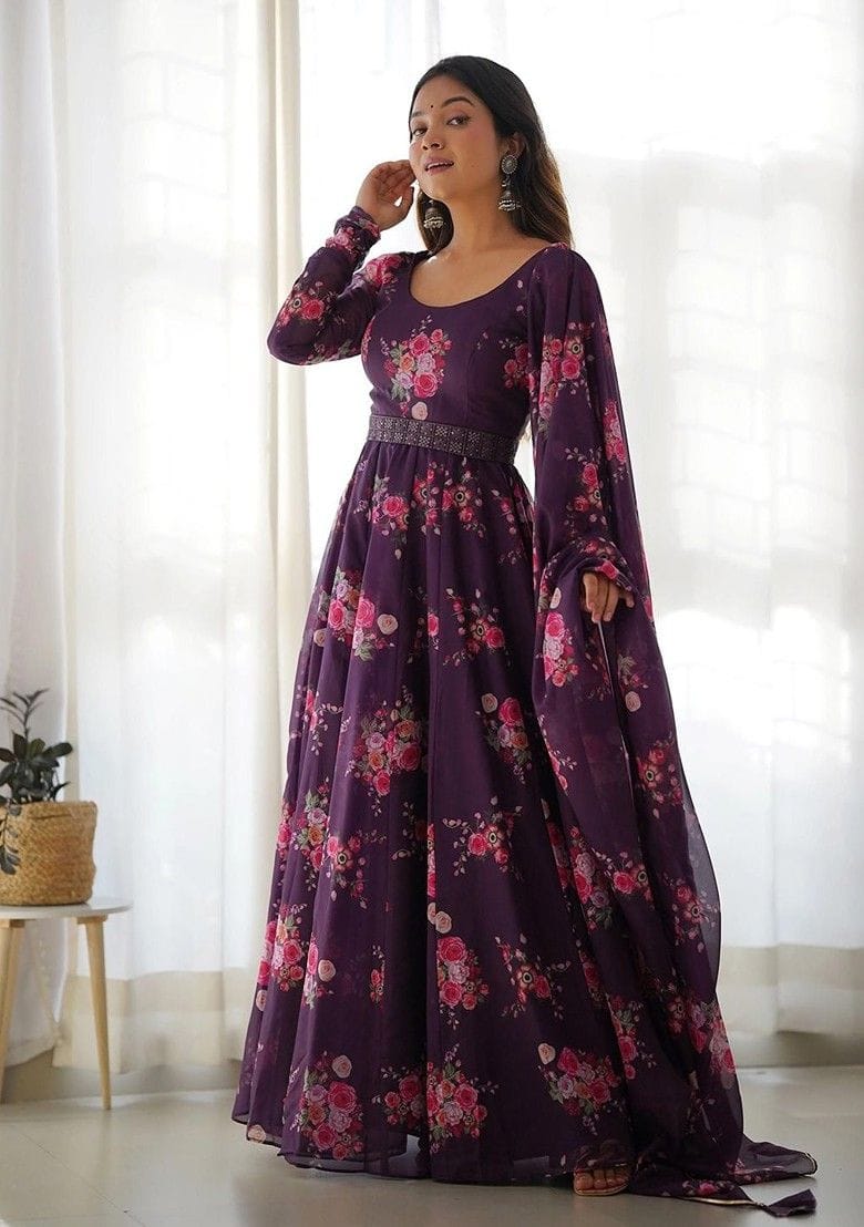Georgette Gown with Dupatta | Elegant Party Wear Anarkali Gown for Women