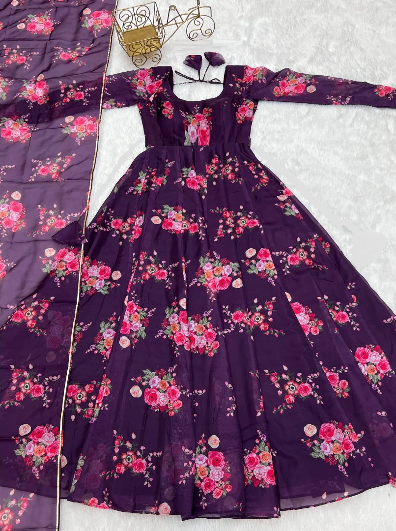 Georgette Gown with Dupatta | Elegant Party Wear Anarkali Gown for Women