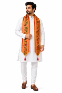 Premium Paithani Shawl for Men – Traditional Embroidered Festival Stole | 60 x 5.5 Inch | Rugved Collection