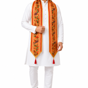 Premium Paithani Shawl for Men – Traditional Embroidered Festival Stole | 60 x 5.5 Inch | Rugved Collection