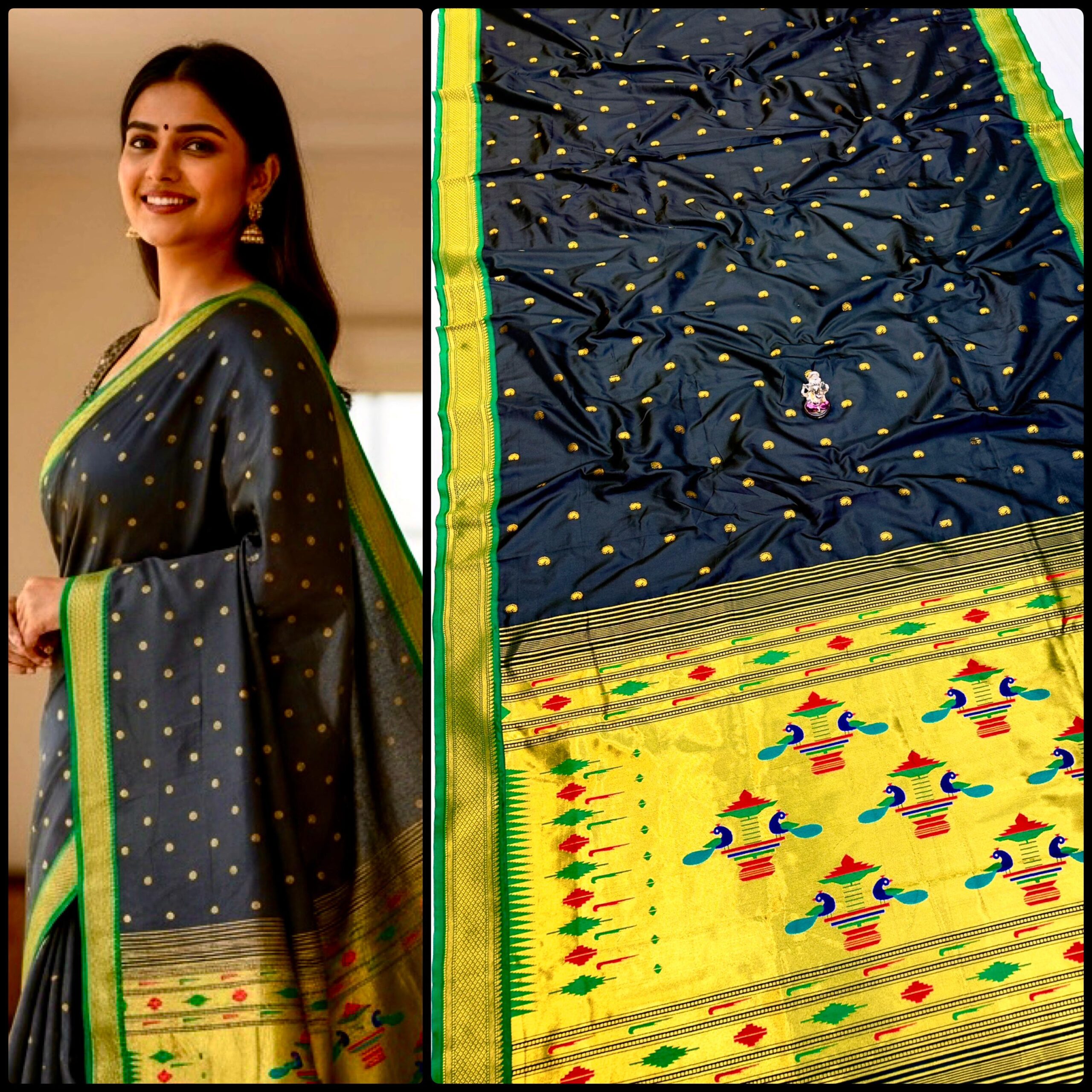 Yeola Double Pallu Semi Paithani Katan Silk Saree