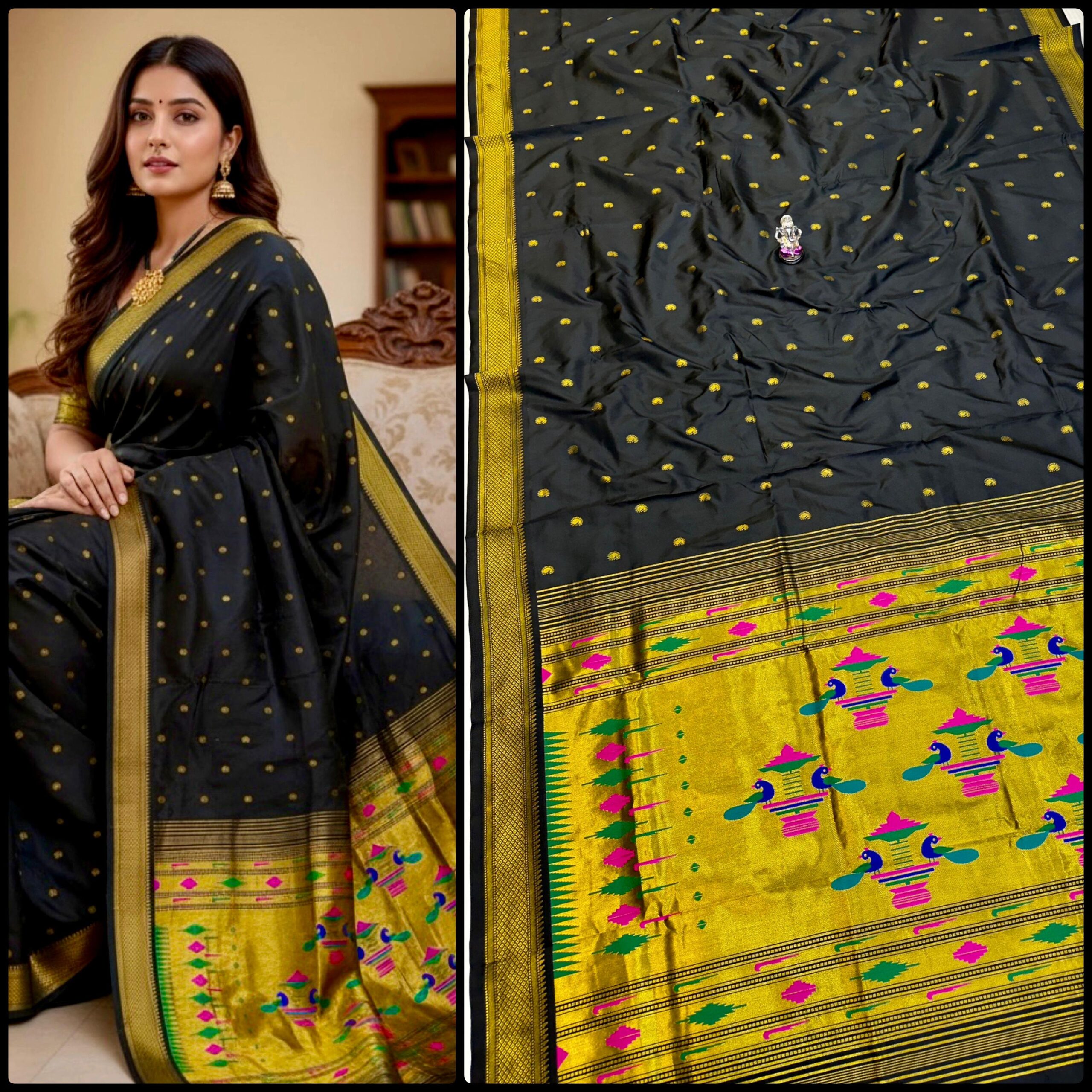 Yeola Double Pallu Semi Paithani Katan Silk Saree