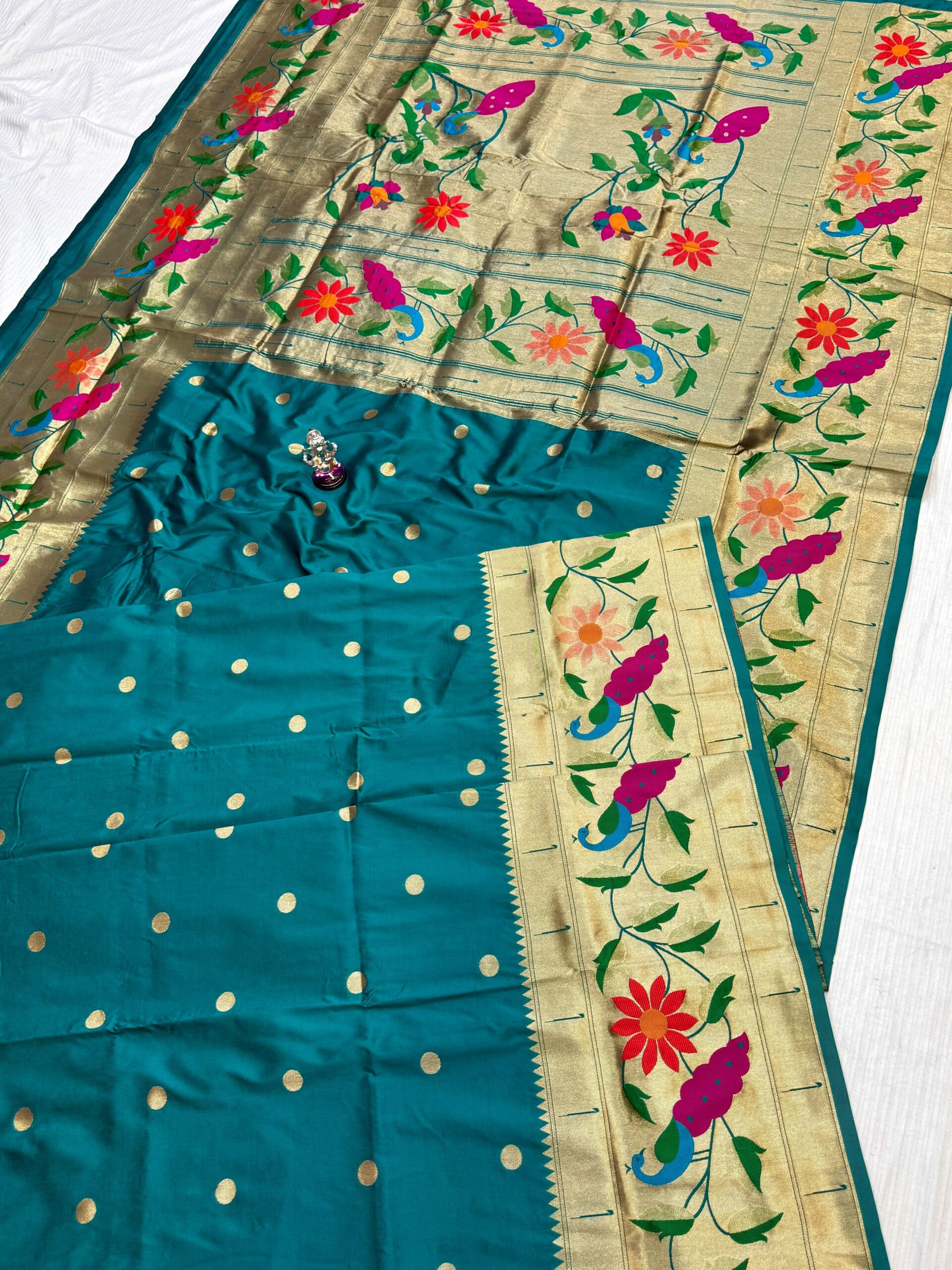 Greenish Rama_01 Radha Rani Brocade Paithani Soft Silk Blouse