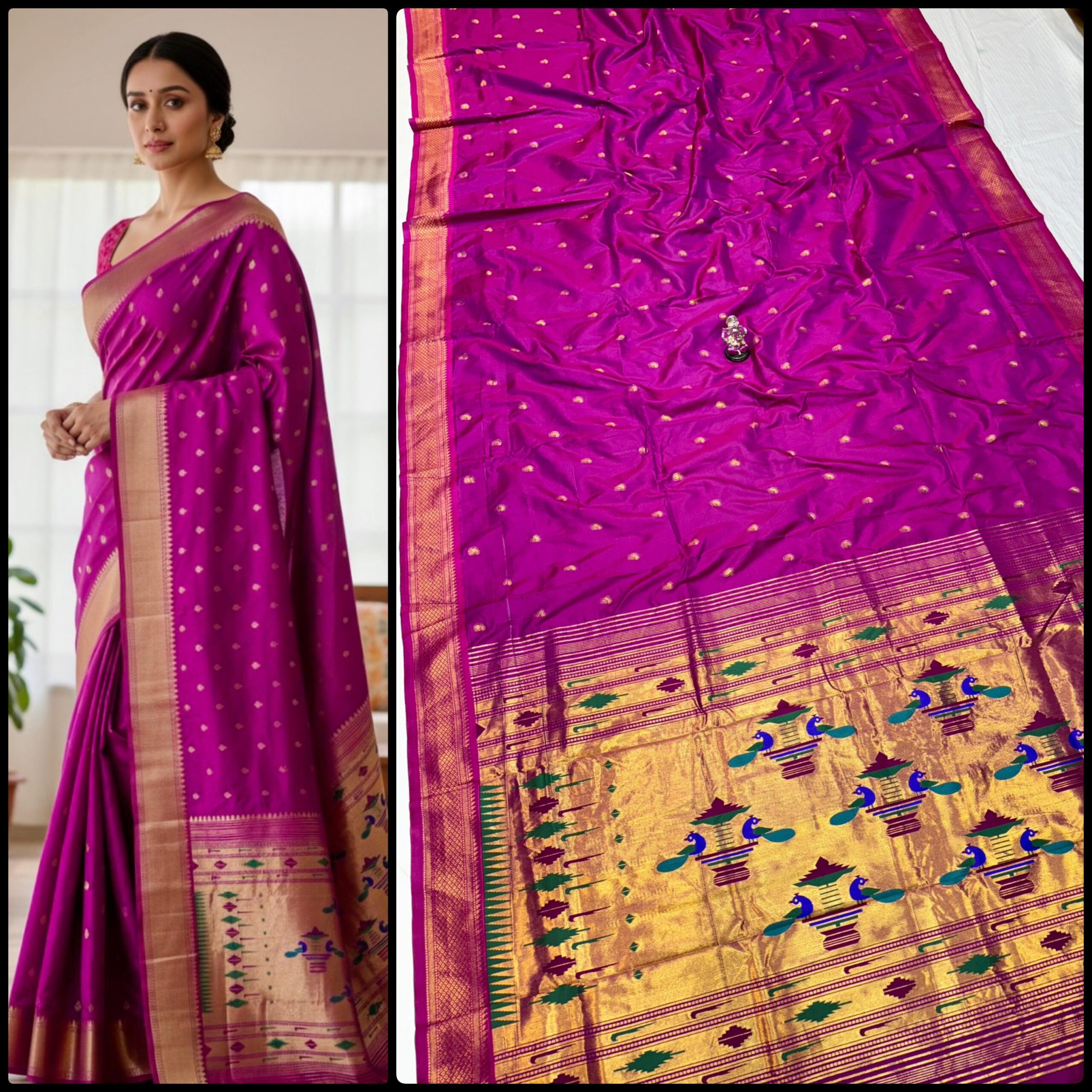 Yeola Double Pallu Semi Paithani Katan Silk Saree