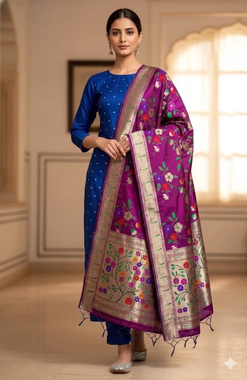 Premium Banarasi Silk Flower Dupatta – Elegant Floral Ethnic Dupatta for Women