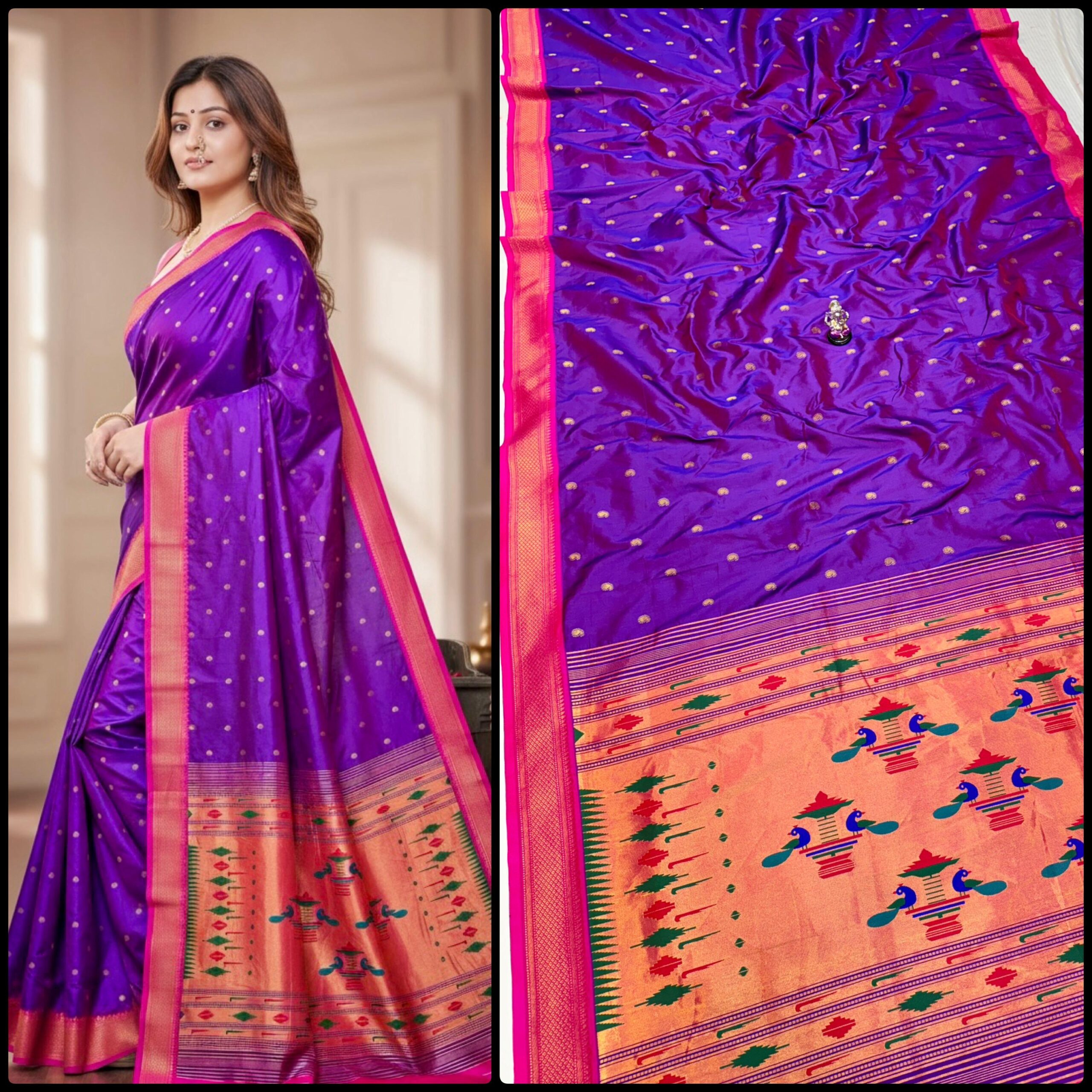 Yeola Double Pallu Semi Paithani Katan Silk Saree