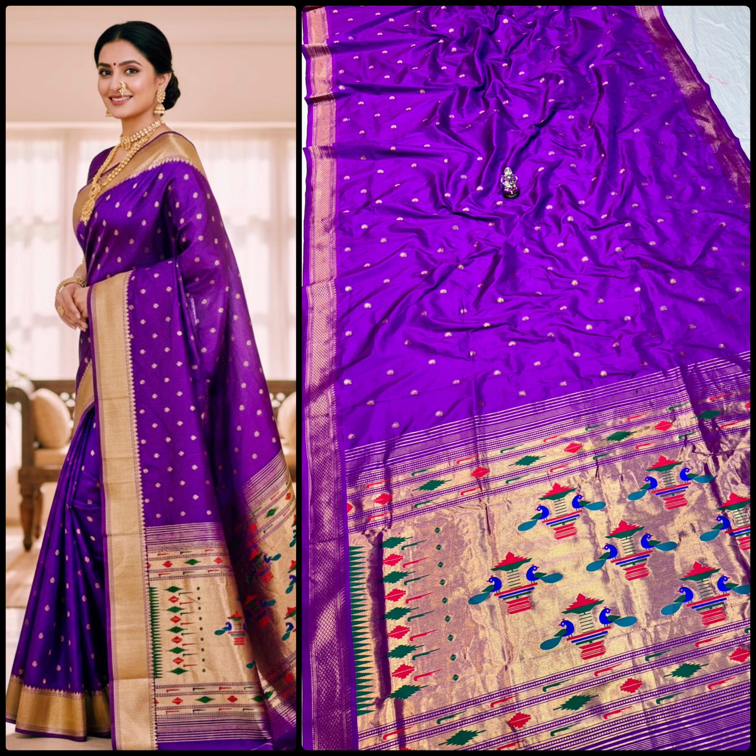 Yeola Double Pallu Semi Paithani Katan Silk Saree