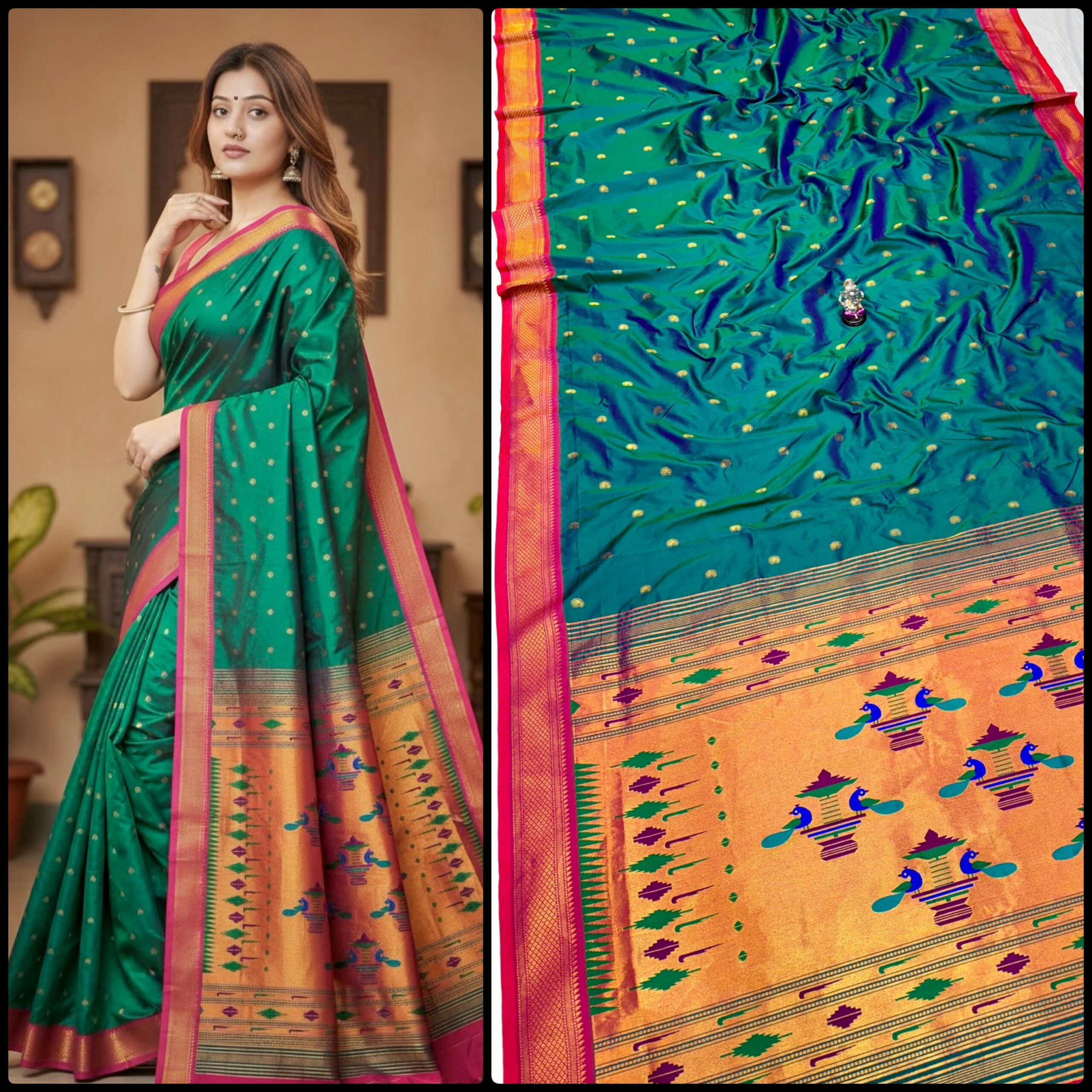 Yeola Double Pallu Semi Paithani Katan Silk Saree