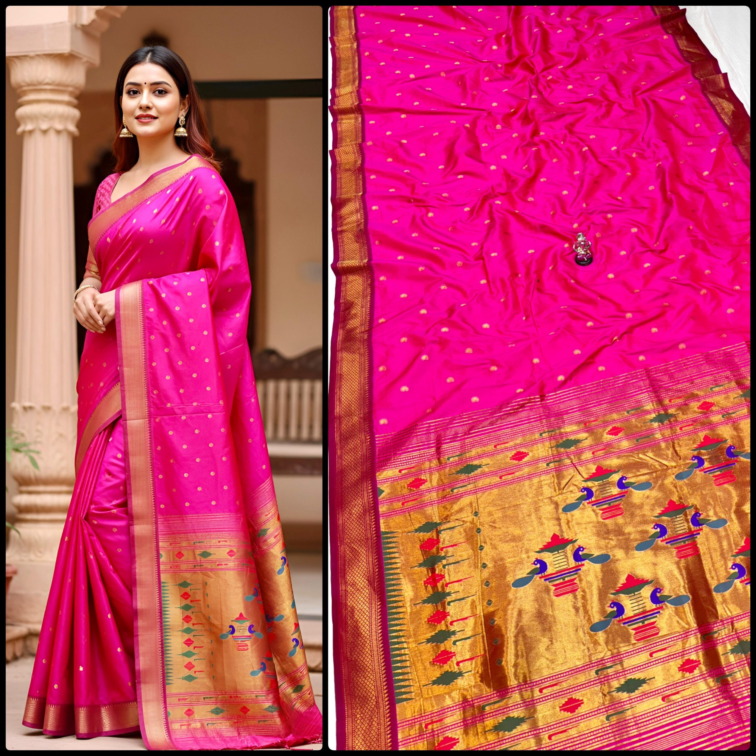 Yeola Double Pallu Semi Paithani Katan Silk Saree