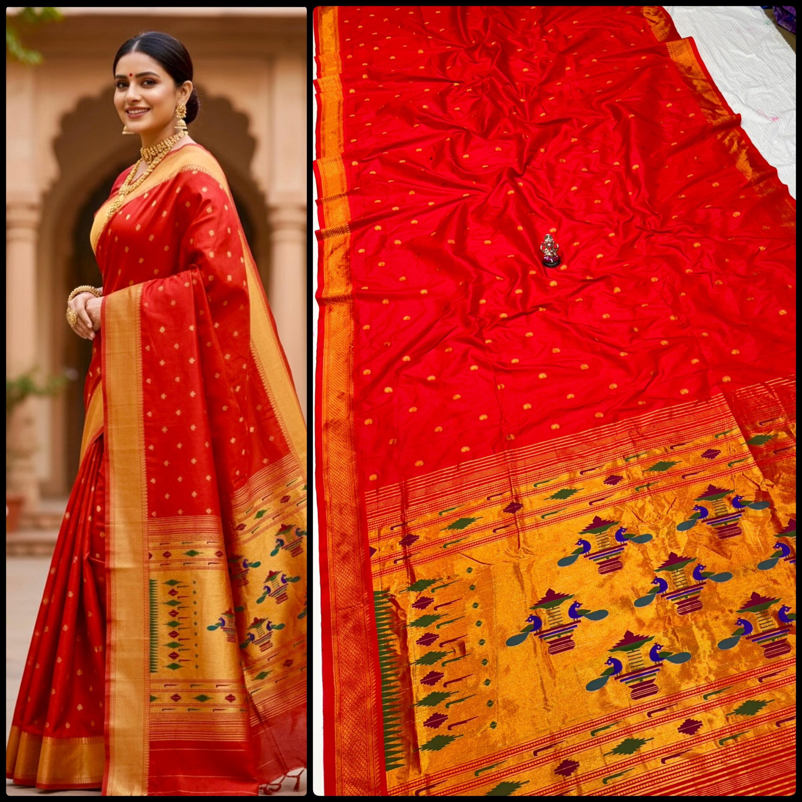 Yeola Double Pallu Semi Paithani Katan Silk Saree